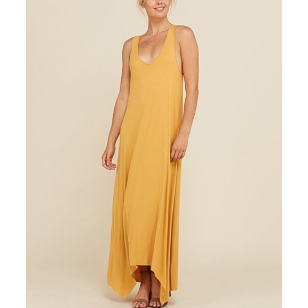 Mustard Handkerchief-Hem Maxi Dress, Sz. S